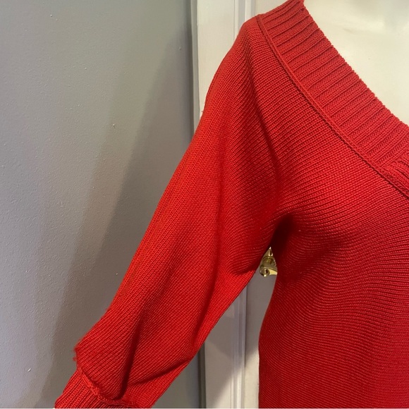 BARBARA WELLS STUDIO RED V NECK WOOL KNIT FITTED DRESS. S/small - Picture 4 of 9